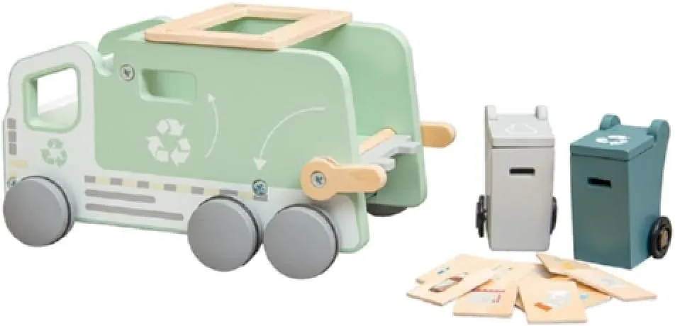 Montessori Wooden Recycling Garbage Truck Toy, 13 Pieces, Ages 3  Years