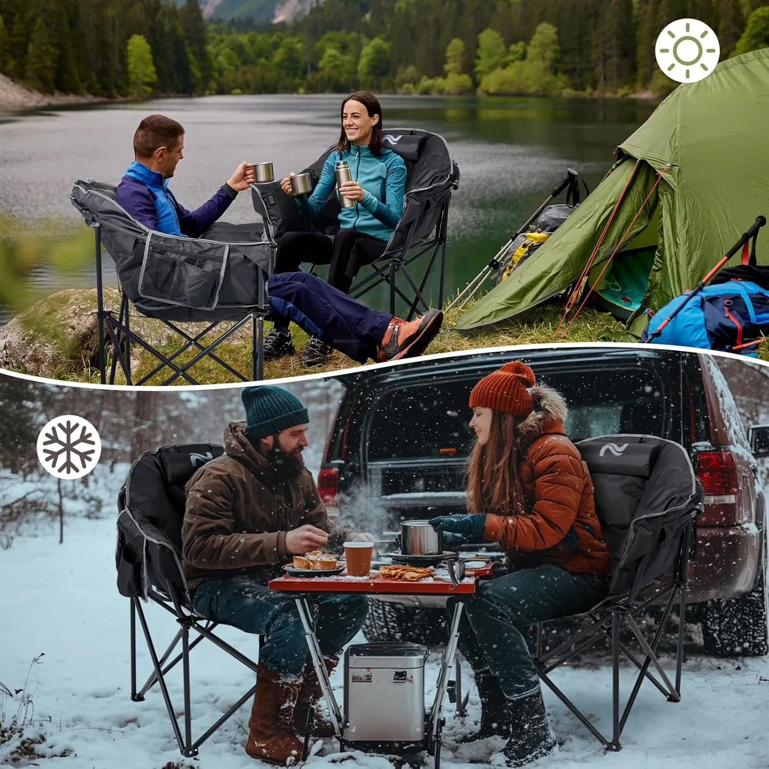 MOPHOTO Heated Camping Chair, Portable Heated Camping Chairs Outdoor, Padded Oversized Heated Folding Chairs Outdoor Sports, Heating Lawn Chair Patio Lounge Chairs for Adults