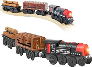 Motorized Train for Wooden Track, 3Pcs Train Toy Set for 3 4 5 Years Old Boy Girl Toddlers, Battery Powered Train Compatible with Thomas & Friends, Brio and Chuggington