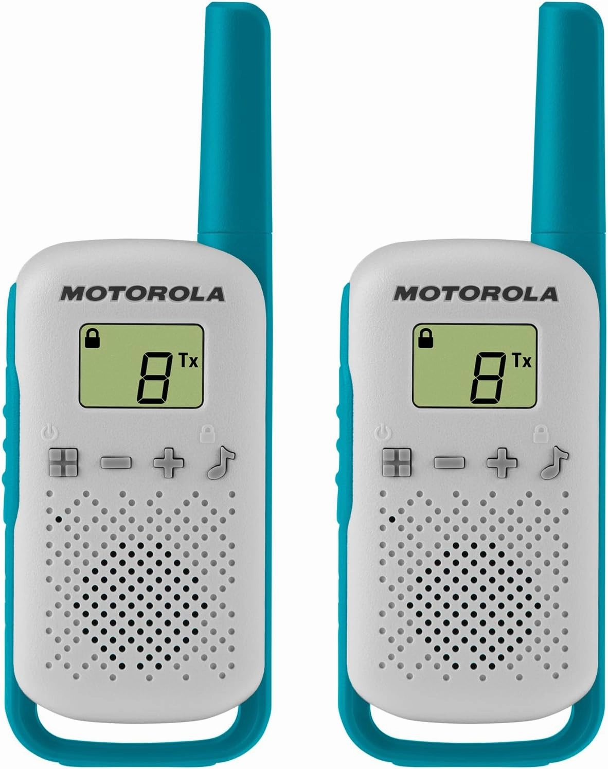Motorola Solutions, Portable FRS, T114, Talkabout, Two-Way Radios, Battery Operated, 22 Channel, 16 Mile, White/Blue, 2 Pack