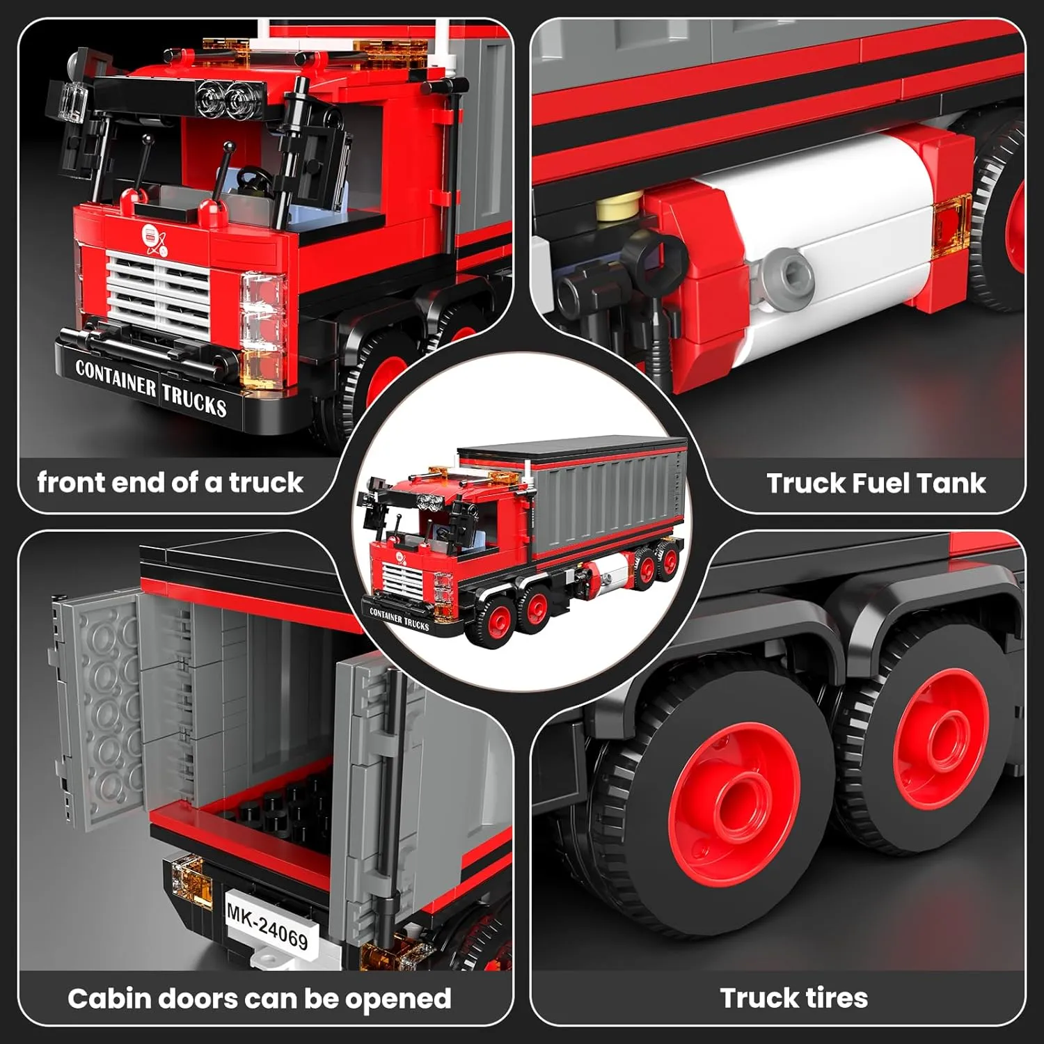 Mould King Red Container Truck Building Set, Toy Realistic American Style Trucks for Boys Aged 8 , 24069 Realistic Trailer Car Model with Detailed Interior, Collectible Blocks for Adults (630 Pieces)