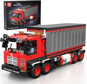 Mould King Red Container Truck Building Set, Toy Realistic American Style Trucks for Boys Aged 8 , 24069 Realistic Trailer Car Model with Detailed Interior, Collectible Blocks for Adults (630 Pieces)
