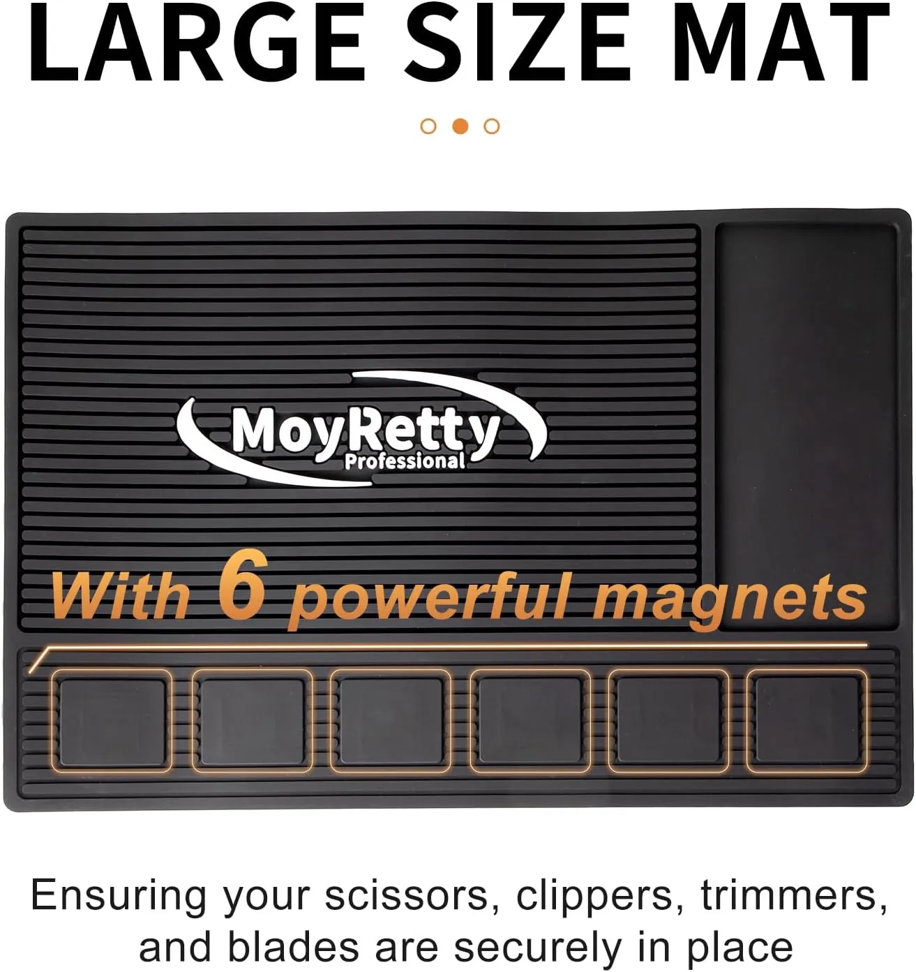 MoyRetty Magnetic Barber Mat for Clippers, (18.9" x 12.6") 6 Strong Magnetic Organizer Stations for Heavy Clippers and Trimmers, Professional Barbers Anti-Skid Rubber Mat(Black)