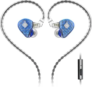 MS1-Galaxy High-Performance Dual Magnetic Circuit Dynamic Driver in-Ear Monitors 3.5mm Plug Inline Control and Microphone Detachable 0.78mm 2 Pin Cable (with MIC, Blue)
