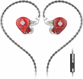 MS1-Galaxy High-Performance Dual Magnetic Circuit Dynamic Driver in-Ear Monitors 3.5mm Plug Inline Control and Microphone Detachable 0.78mm 2 Pin Cable (with MIC, Red)