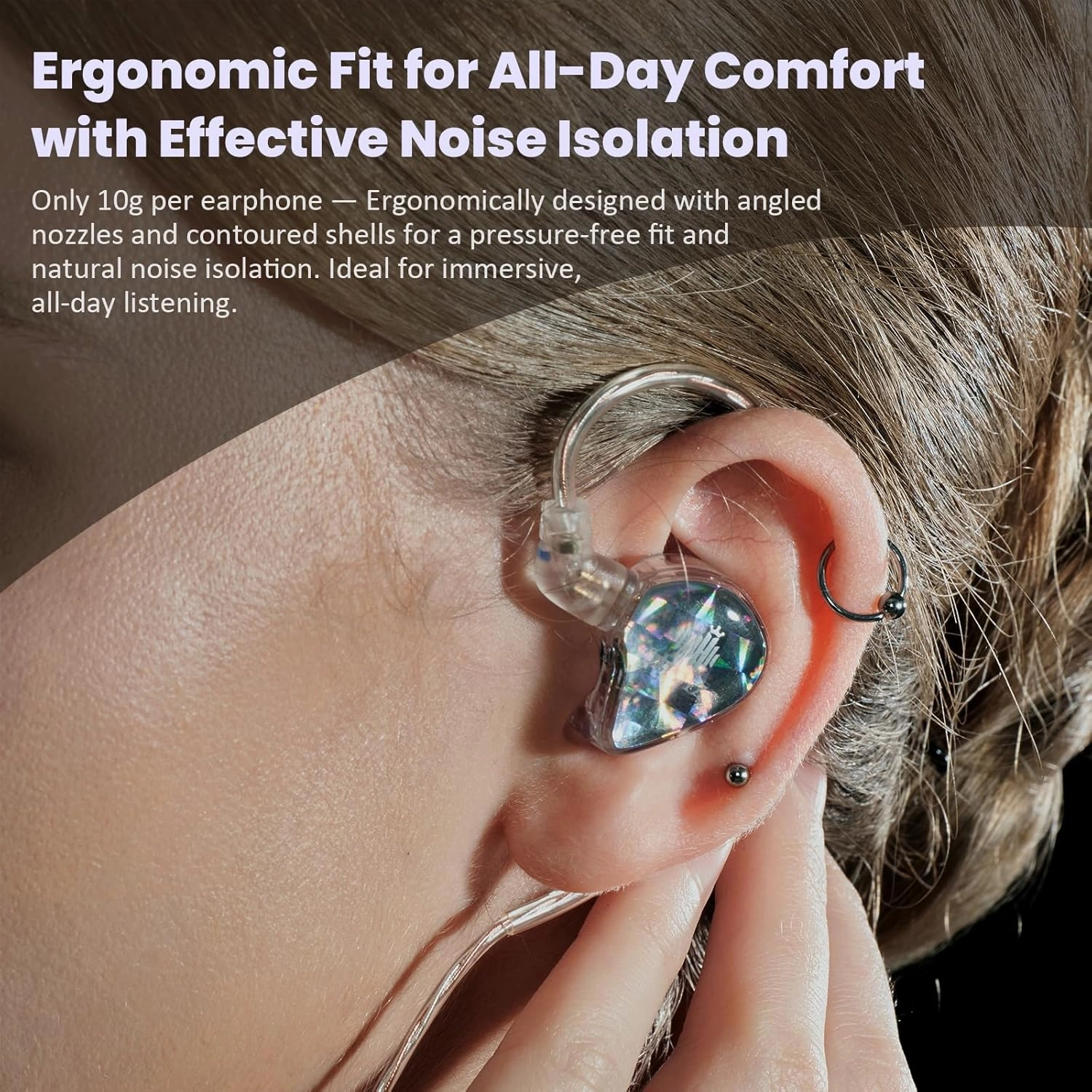 MS1-Galaxy High-Performance Dual Magnetic Circuit Dynamic Driver in-Ear Monitors 3.5mm Plug Inline Control and Microphone Detachable 0.78mm 2 Pin Cable (Without MIC, Transparent)