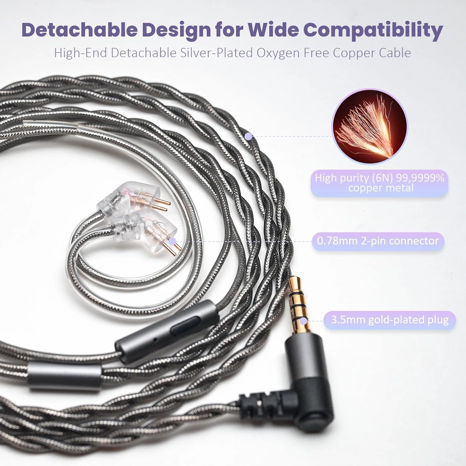 MS1-Galaxy High-Performance Dual Magnetic Circuit Dynamic Driver in-Ear Monitors 3.5mm Plug Inline Control and Microphone Detachable 0.78mm 2 Pin Cable (Without MIC, Transparent)