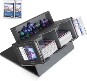 MTG Deck Box, MTG Commander Card Deck Box with Commander Display, Fits 250  Single Sleeved, Double Card Storage Box with Dice Tray, Magnetic Card Storage Case for CCG TCG Sports Cards, Black Grey