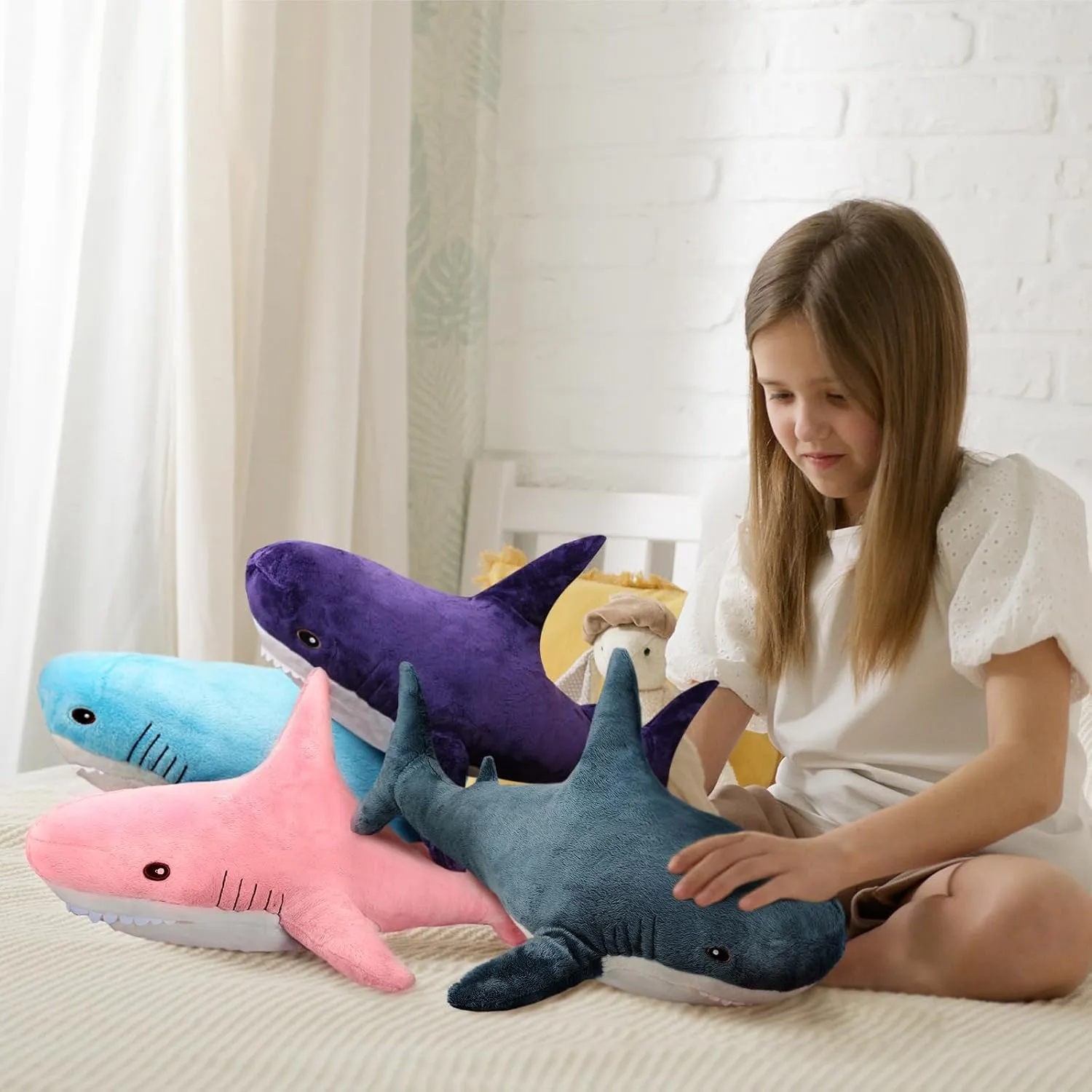 MUPI Shark Stuffed Animal Plush 31" Cute Shark Toy Plush Pillows Soft Cotton Sharks Plushies Ocean Sea Animal Doll Gifts for Boys Girls Kids Adults（Navy Blue）