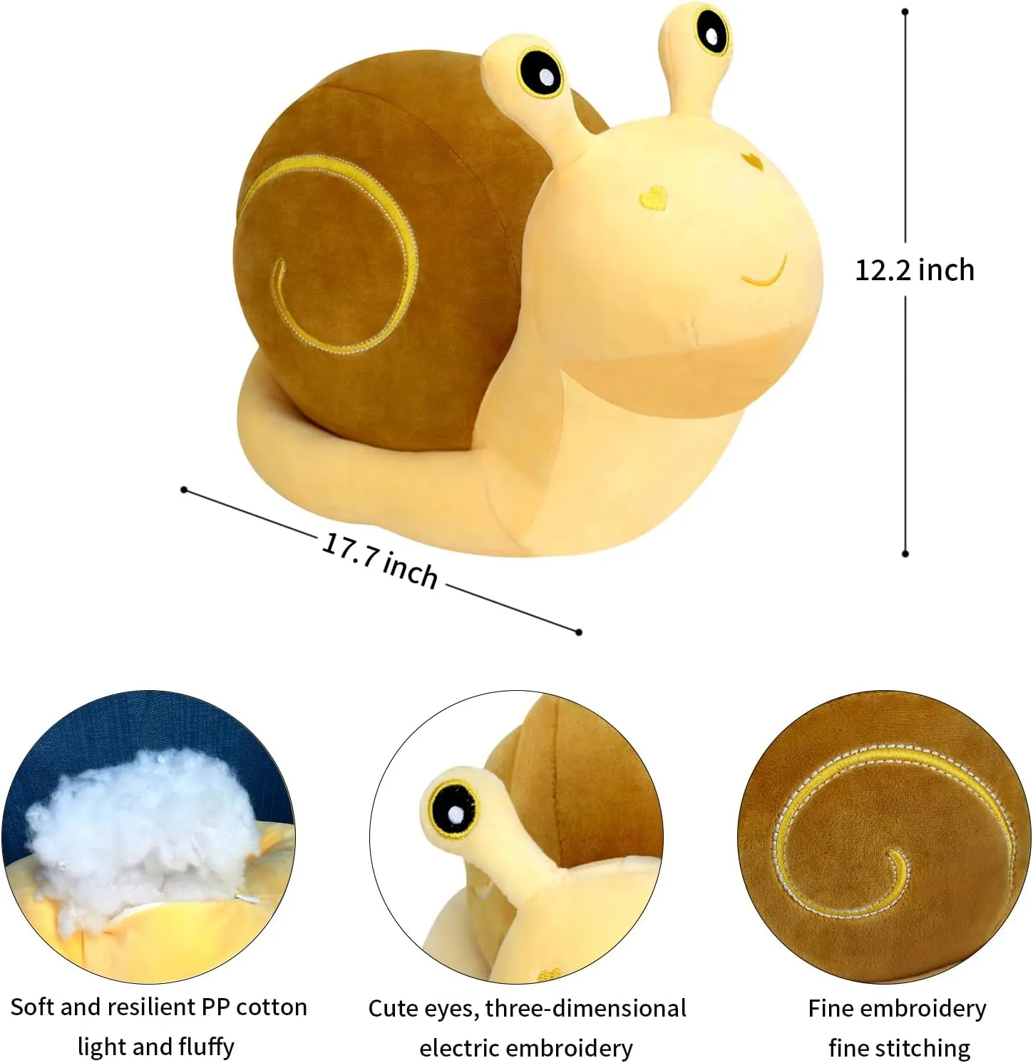 MUPI Snail Plush Pillow Toy Cute Stuffed Animal Snail Plush Kawaii Soft Decor Plushies Doll Gifts for Adults Kids Boys Girls Room Decor (Yellow 17.7 Inch)