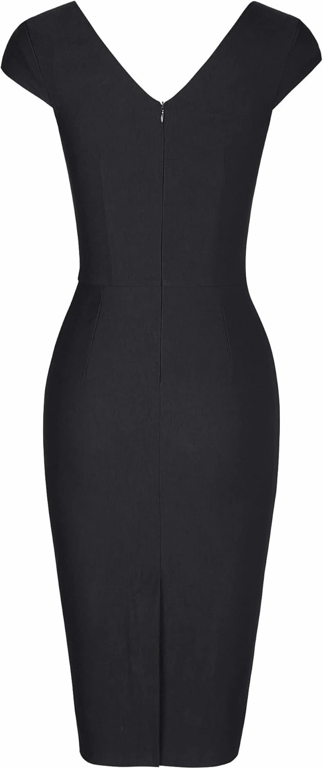 MUXXN Women's 1950's Vintage V Neck Ruched Sheath Formal Pencil Dress
