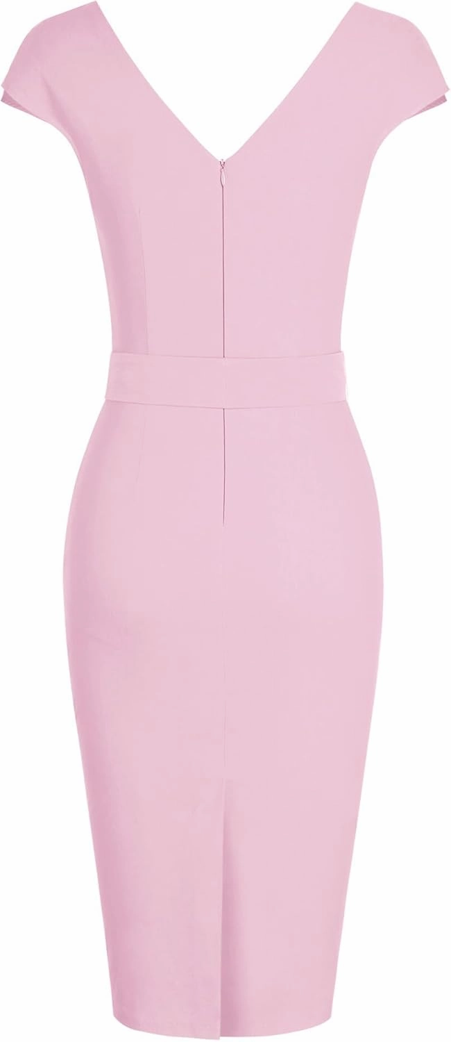 MUXXN Women's Vintage 1950s Style Wrap V Neck Tie Waist Formal Cocktail Dress