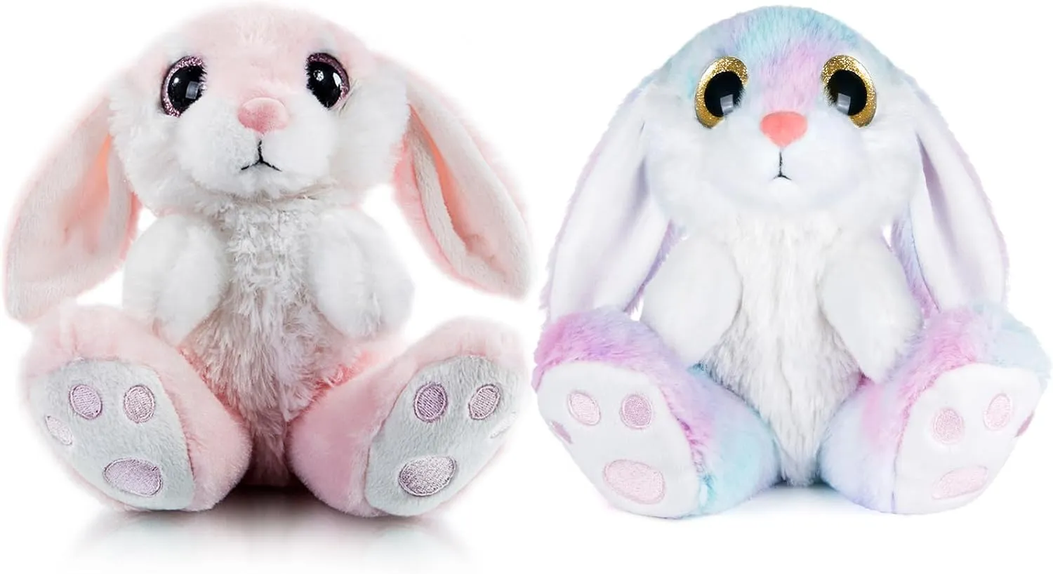 My OLi Bunny Stuffed Animal Pack of 2 Plush Rabbit 7in Stuffed Bunny with Floppy Ear Bedtime Friend Soft Toy Gifts for Girls Boys Kids, Pink & Rainbow