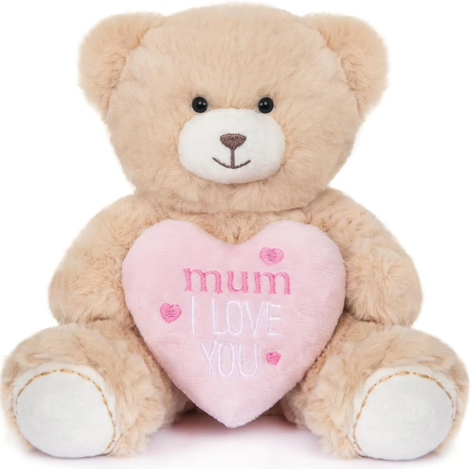 My OLi Plush Teddy Bear 7in Stuffed Animal with Pink Heart Toys Gifts for Mom Beige