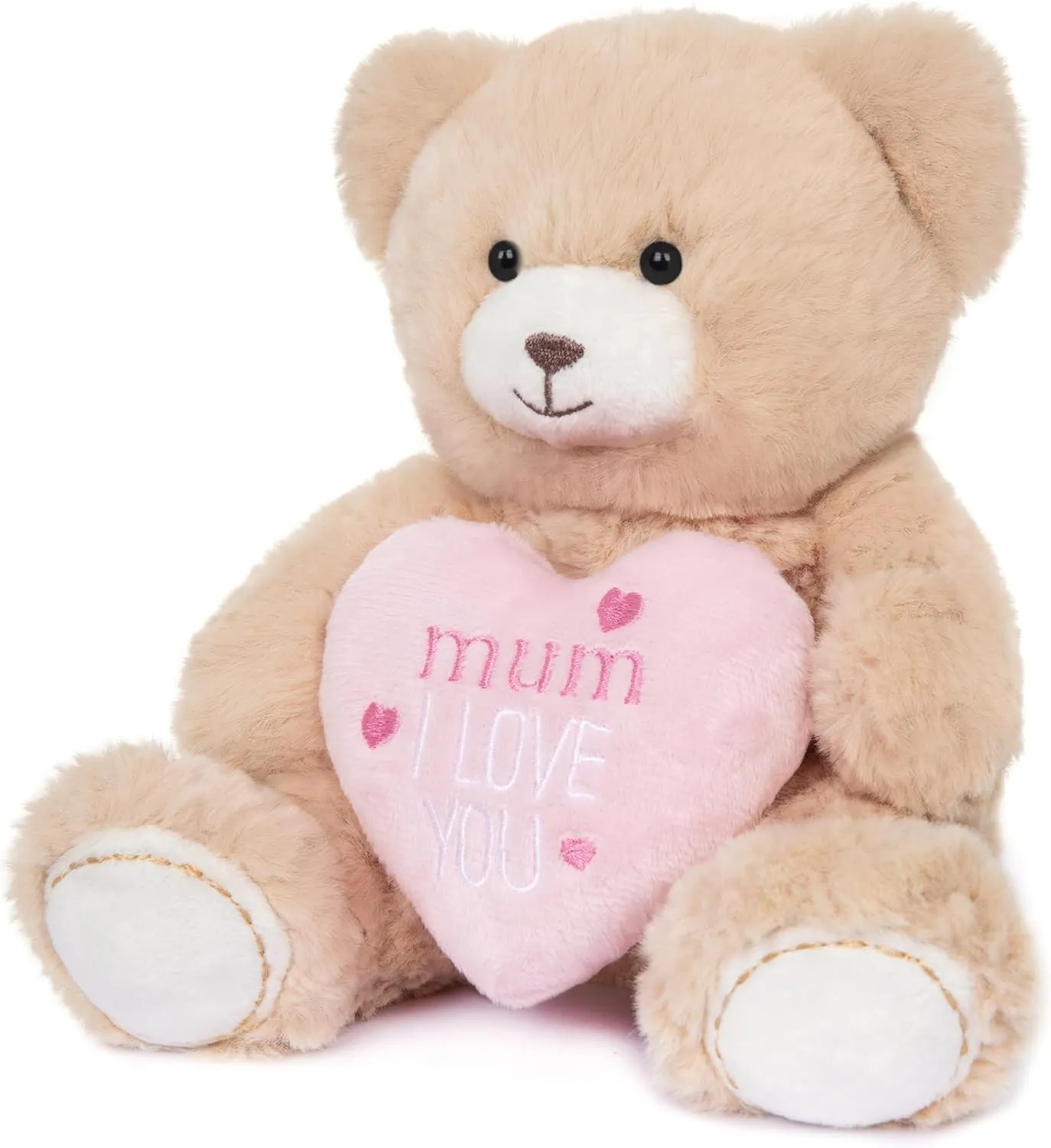 My OLi Plush Teddy Bear 7in Stuffed Animal with Pink Heart Toys Gifts for Mom Beige