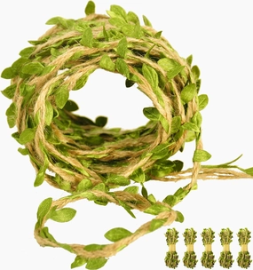Naidiler 196 Ft Burlap Leaf Ribbon Twine for Crafts for Safari, Jungle, Fairy Party, Woodland Baby Shower, Enchanted Forest Decorations Vines Decor
