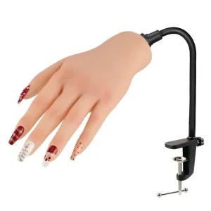 Nail Pratice Training Hand for Acrylic Nails with Stand Bracket,Soft Silicone Maniquin Hand, Flexible Bendable Nail Practice Fake Hand for Nails Art Practice Tool