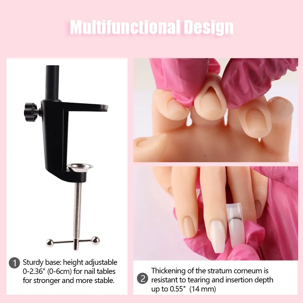 Nail Pratice Training Hand for Acrylic Nails with Stand Bracket,Soft Silicone Maniquin Hand, Flexible Bendable Nail Practice Fake Hand for Nails Art Practice Tool