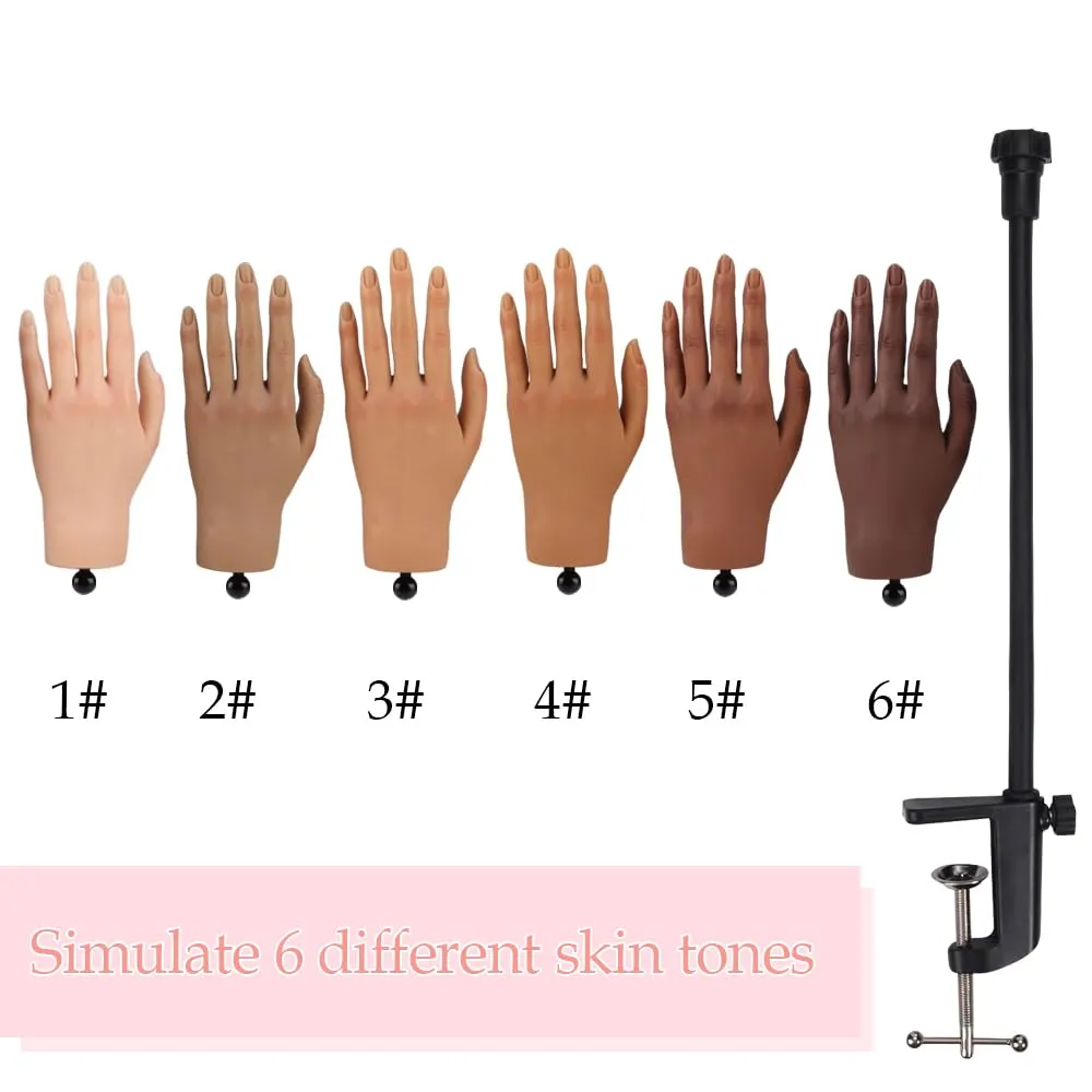 Nail Pratice Training Hand for Acrylic Nails with Stand Bracket,Soft Silicone Maniquin Hand, Flexible Bendable Nail Practice Fake Hand for Nails Art Practice Tool