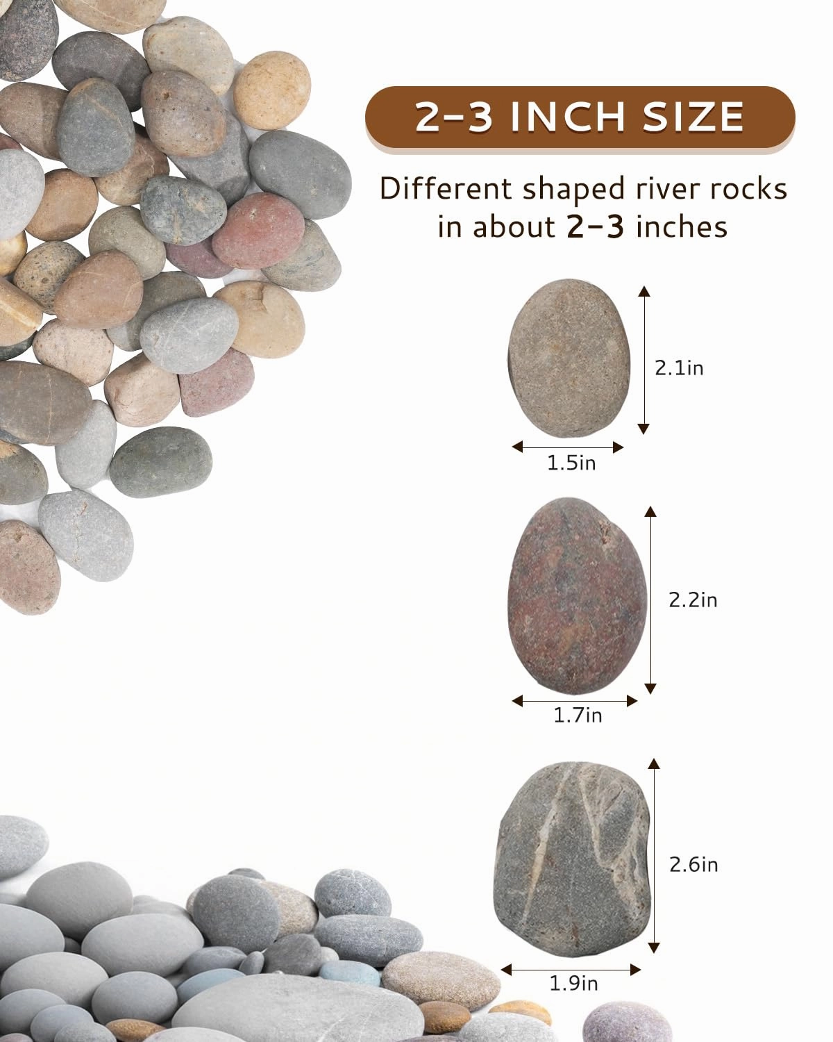 Natural River Rocks-20 lbs of Pebbles and River Stones,2-3 Inch Plant Rocks for Landscaping,Garden Paving,Crafting,Walkways,and Outdoor Decorative Stone,Mexican Beach River Rocks