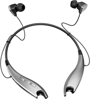Neckband Headphones, Around The Neck Bluetooth Headphones w/Noise Cancelling Microphone, Bluetooth Headset w/ 22hrs Playtime, Neck Earphones Stereo Bass, for Music, Conference, Video, Call, Silver