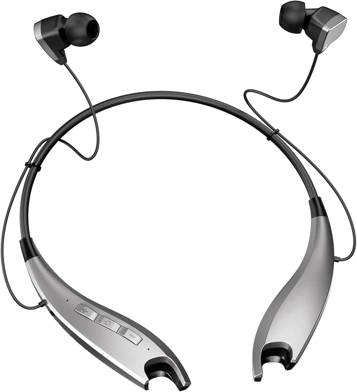 Neckband Headphones, Around The Neck Bluetooth Headphones w/Noise Cancelling Microphone, Bluetooth Headset w/ 22hrs Playtime, Neck Earphones Stereo Bass, for Music, Conference, Video, Call, Silver