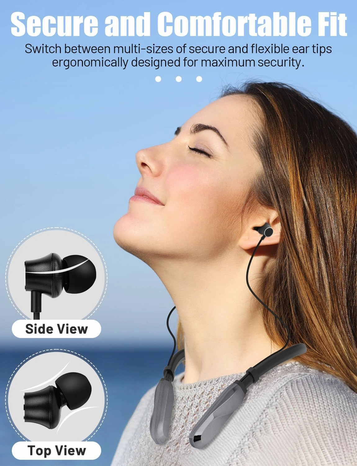 Neckband Bluetooth Headphones, 120H Long Playtime Wireless Stereo Neckband Earbuds with Microphone, Waterproof Around The Neck Headphones in Ear Headset for Sports/Workout/Office (Silver)
