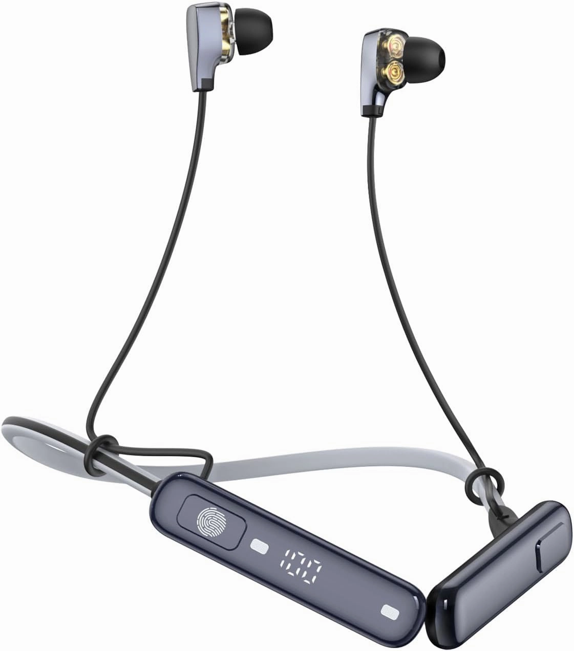 Neckband Bluetooth Headphones, 5.3 Bluetooth 100 Hours Playtime，IPX7 Sports Waterproof Earbuds with Dual Microphone Noise Cancelling with 4 HiFi Speakers Multiple Switchable Sound Modes (Black)