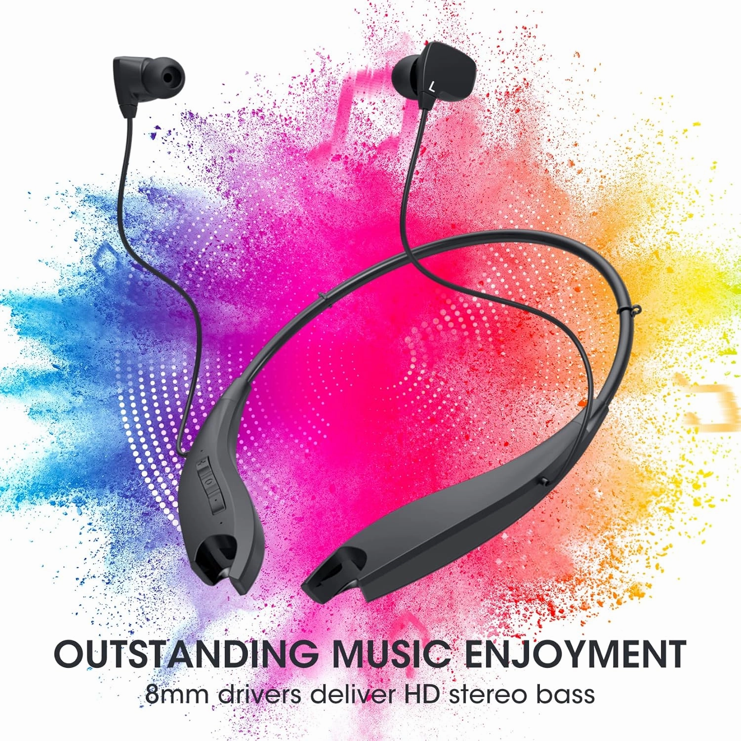 Neckband Bluetooth Headphones, Around The Neck Headphones 24H  Playtime, Bluetooth Headsets with Call Vibration, Shark Jaw Design Wireless Earbuds Noise Isolation/Mic/IPX7 Waterproof, 2 Pack