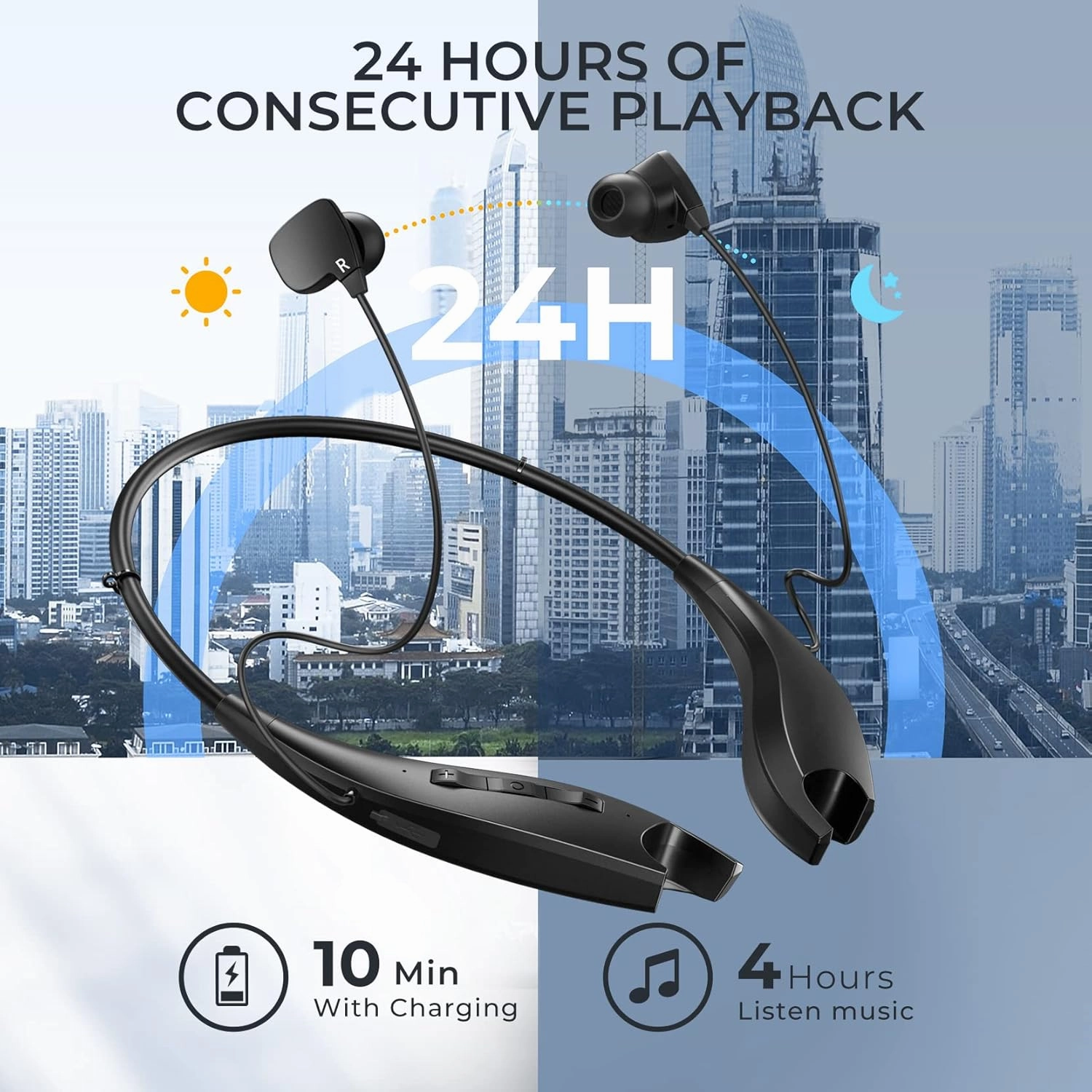 Neckband Bluetooth Headphones, Around The Neck Headphones 24H  Playtime, Bluetooth Headsets with Call Vibration, Shark Jaw Design Wireless Earbuds Noise Isolation/Mic/IPX7 Waterproof, 2 Pack