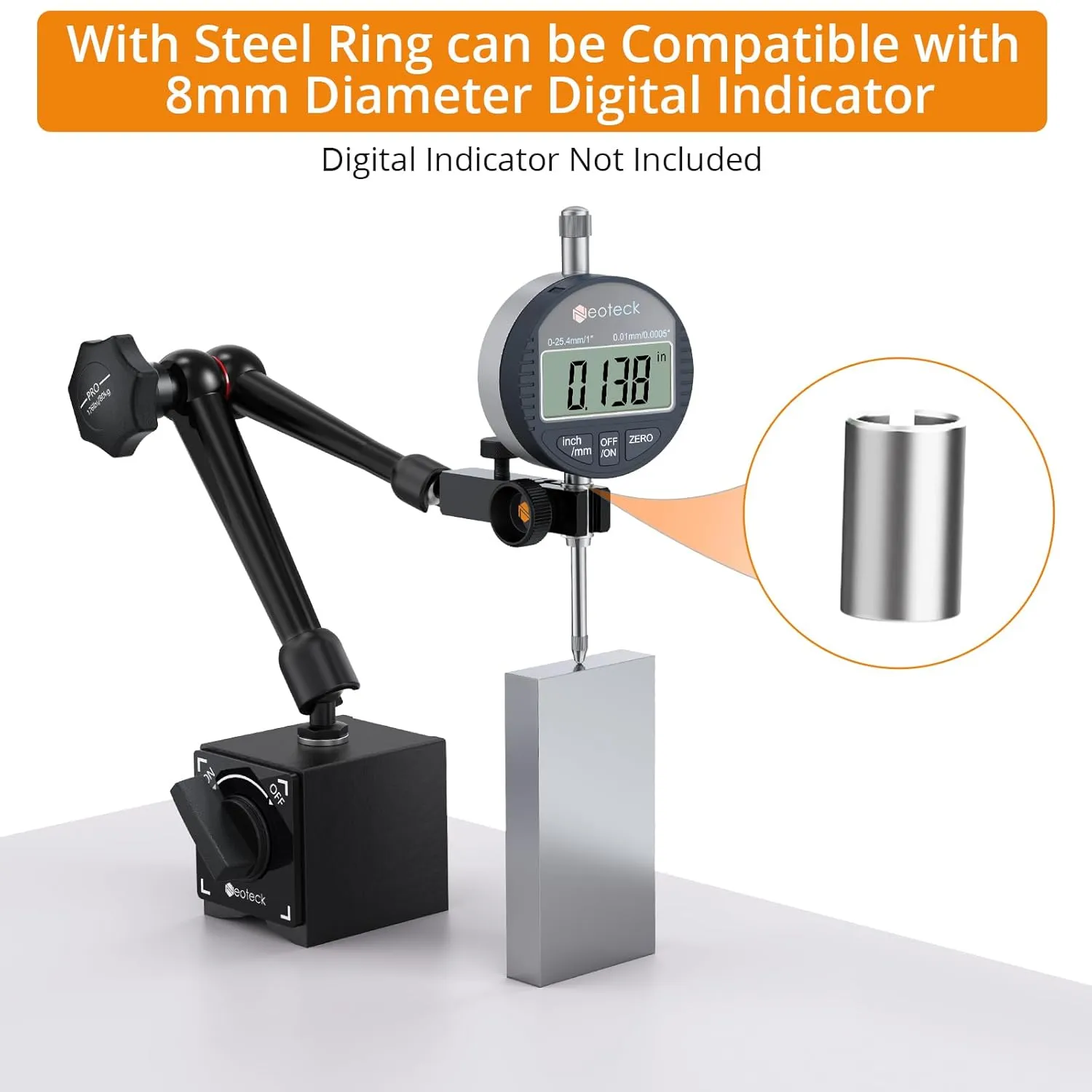 Neoteck Magnetic Base Stand for Digital Dial Indicator Gauge Pro-176lbs/80kg Tensile Force - Black