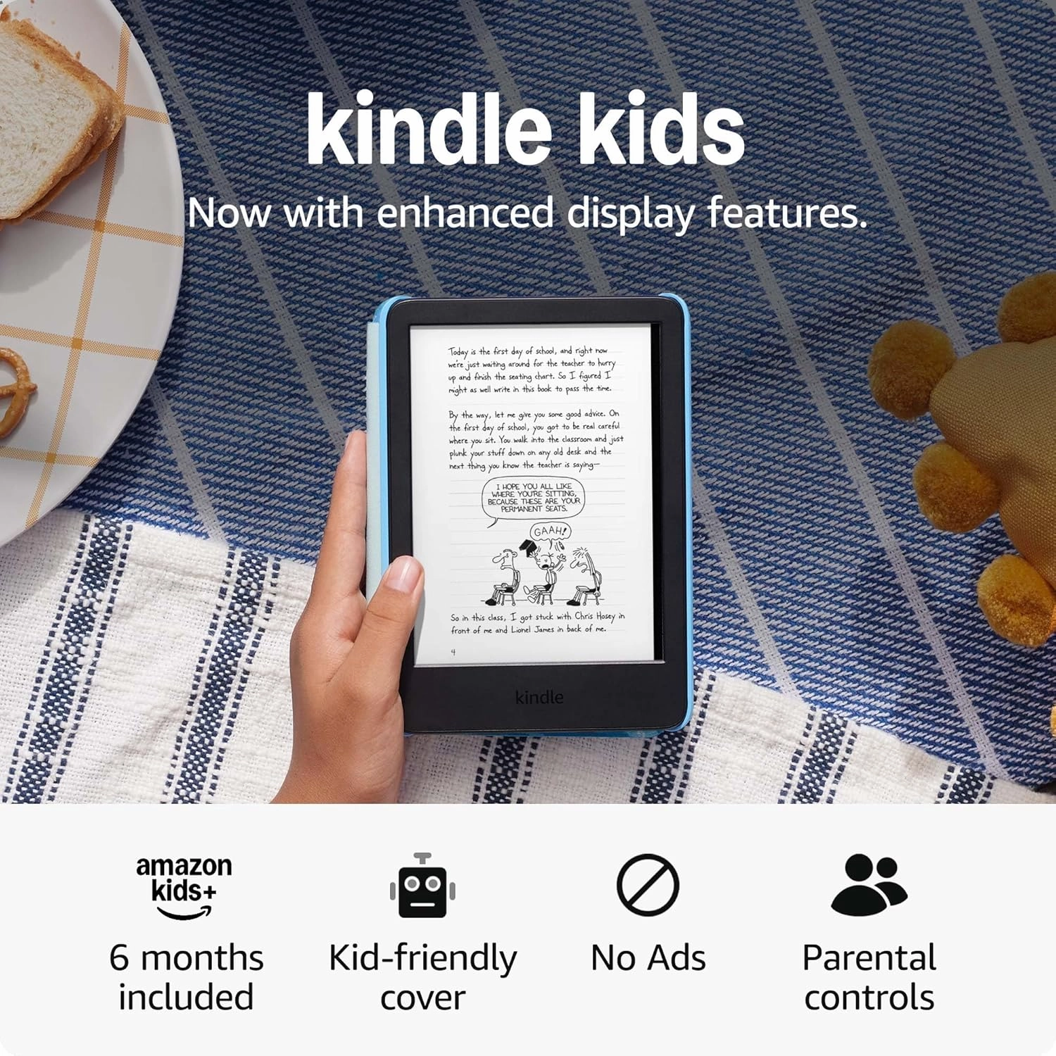 New Amazon Kindle Kids (16 GB) - If it breaks, we will replace it, includes ad-free books and cover, with glare-free display, faster page turns - Unicorn Valley