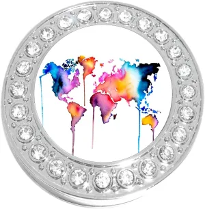 NewCharms Watercolor World Map Globe Purse Hanger with Bling - Keeps Your Bag Off The Floor and Folds to Fit in Your Handbag