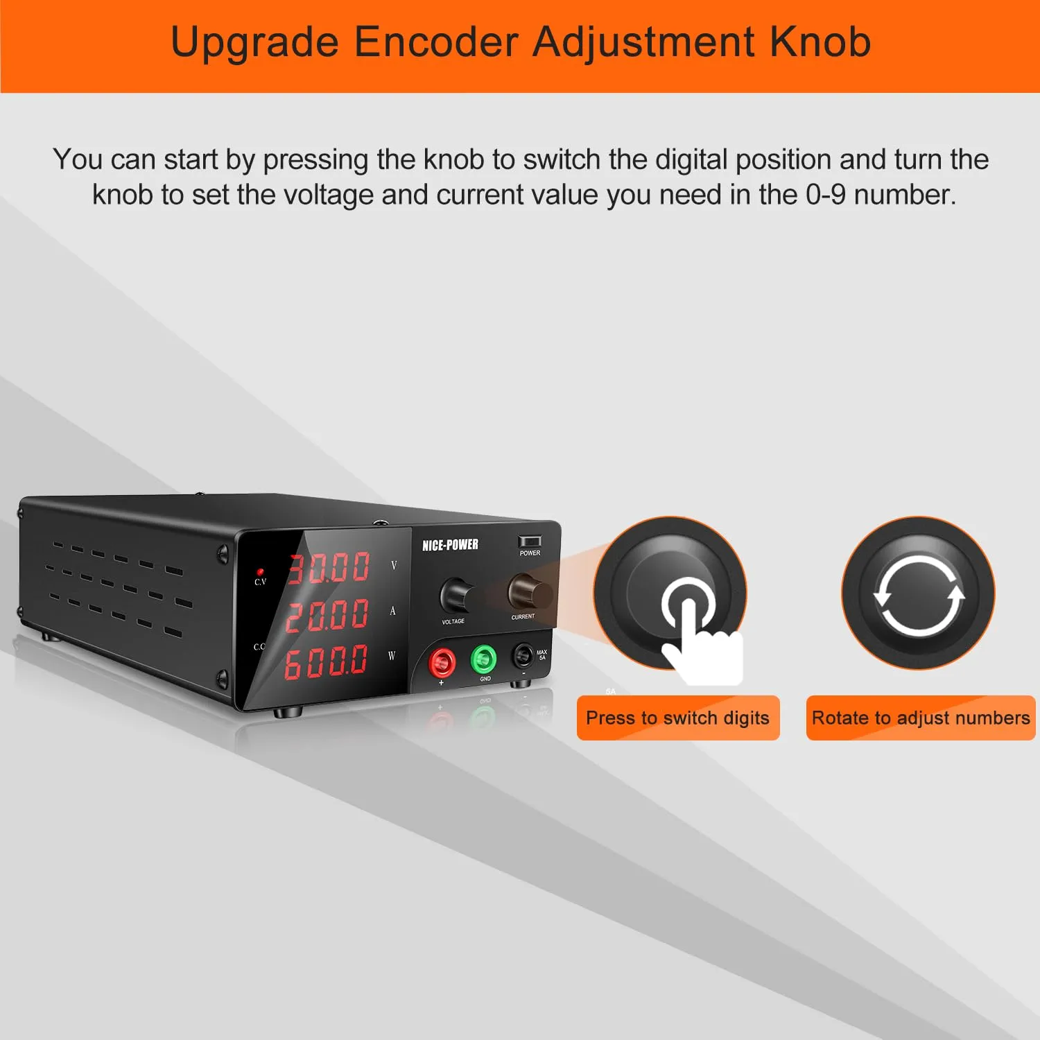 NICE-POWER DC Power Supply Variable, 0-30V 0-20A 600W High Power Bench Power Supply with Encoder Knob & Output Switch, Benchtop Adjustable Switching Regulated Power Supplies for Repair/Test