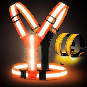 Night - time Outdoor Gear, Including an LED Reflective Vest and a Set of LED Reflective Wristbands (2pack), with Universal USB Charging, Suitable for Walking, Running and Cycling.