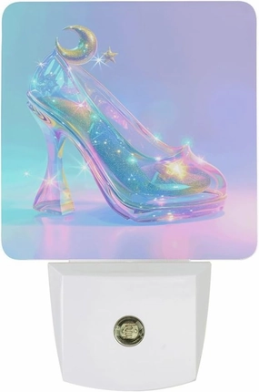 Night Lights Plug Into Wall Star Glass Slippers Printing Auto Dusk-to-Dawn Sensor Night Lamp Plug-in Led Night Light for Bathroom,Bedroom,Hallway,Stairs