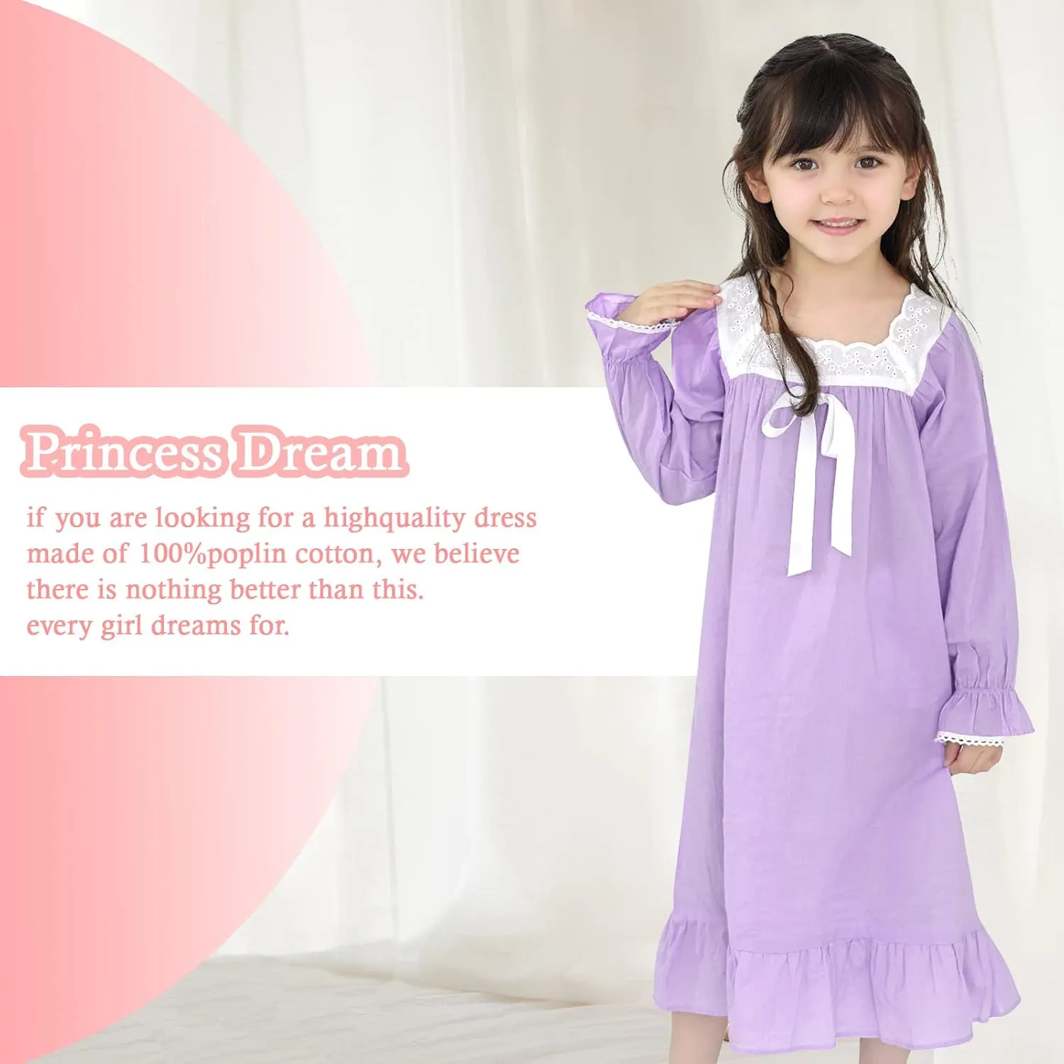 Nightgowns for Girls, Cotton Princess Dress, Girls Vintage Nightgown (Doll,Girls,Women)