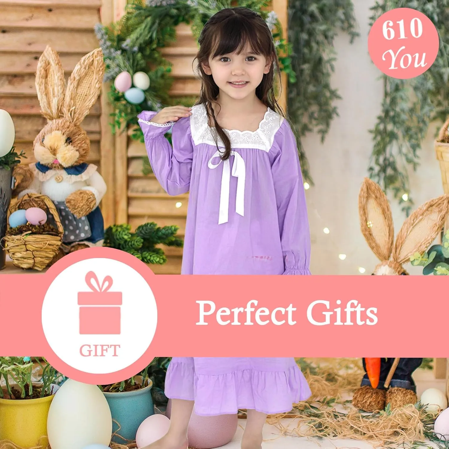 Nightgowns for Girls, Cotton Princess Dress, Girls Vintage Nightgown (Doll,Girls,Women)