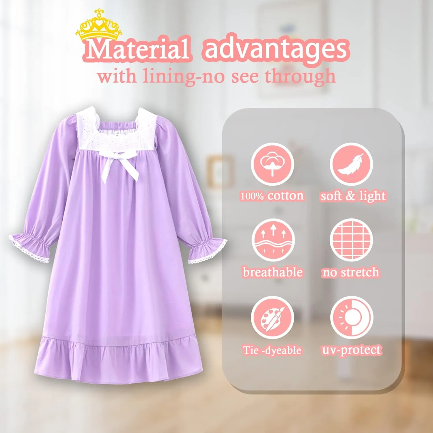 Nightgowns for Girls, Cotton Princess Dress, Girls Vintage Nightgown (Doll,Girls,Women)