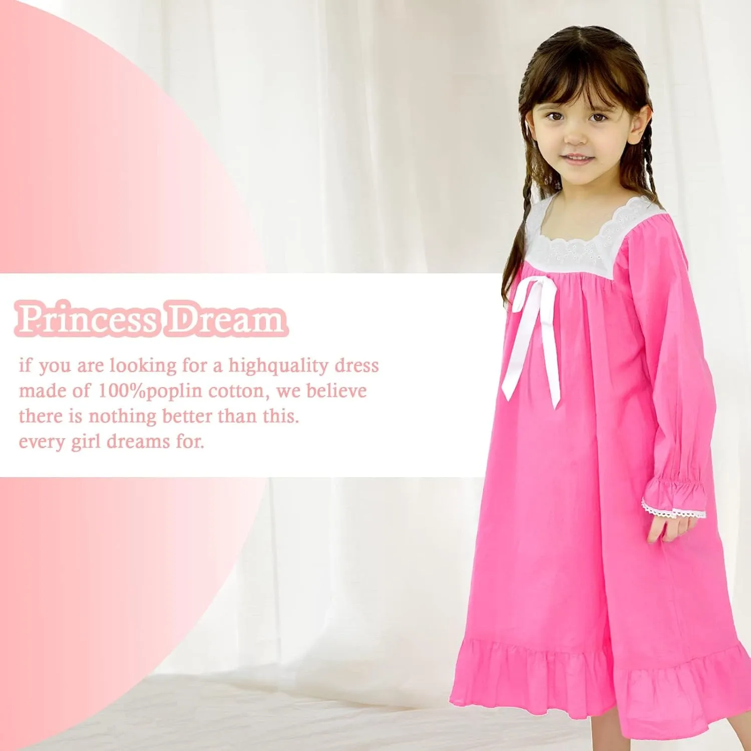 Nightgowns for Girls, Cotton Princess Dress, Girls Vintage Nightgown (Doll,Girls,Women)