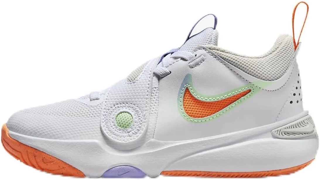 Nike Team Hustle D 11 Little Kids' Shoes (DV8994-103, White/Vapor Green/Purple Pulse/Total Orange) Size 2