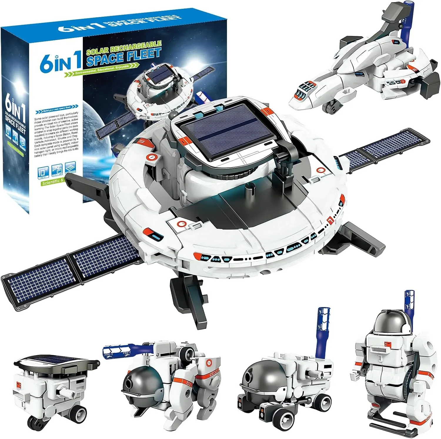 Nilez 6-in-1 STEM Projects for Teen Ages 13 and up, DIY Science Kits, Solar or Battery Powered Space Toys Gifts for Youth (White)