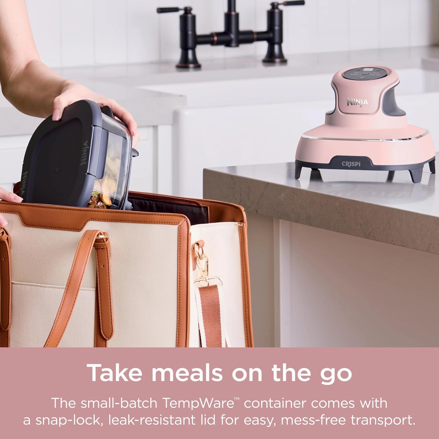 Ninja Crispi 4-in-1 Portable Glass Air Fryer Cooking System, 4 QT & 6 Cup Glass Containers with Storage Lids, Easy Meals, Microwave, Freezer & Dishwasher Safe, Air Fry, Bake, & More, Pink, FN101PK