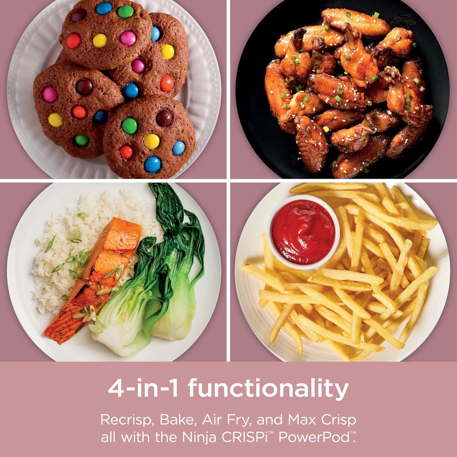 Ninja Crispi 4-in-1 Portable Glass Air Fryer Cooking System, 4 QT & 6 Cup Glass Containers with Storage Lids, Easy Meals, Microwave, Freezer & Dishwasher Safe, Air Fry, Bake, & More, Pink, FN101PK