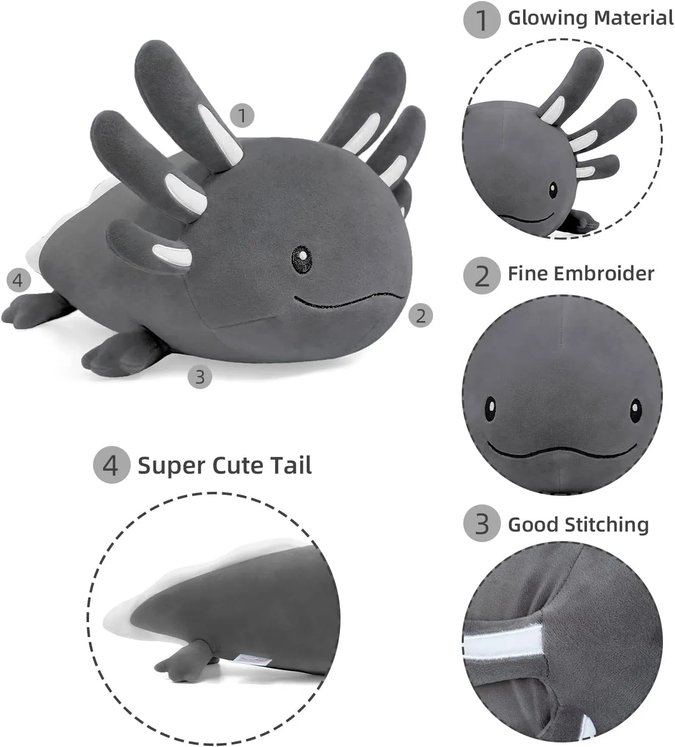Niuniu Daddy Axolotl Luminous Plush Toys for Girls Boys- 20inches Realistic Axolotl Stuffed Animals for Kids Toddler Teens