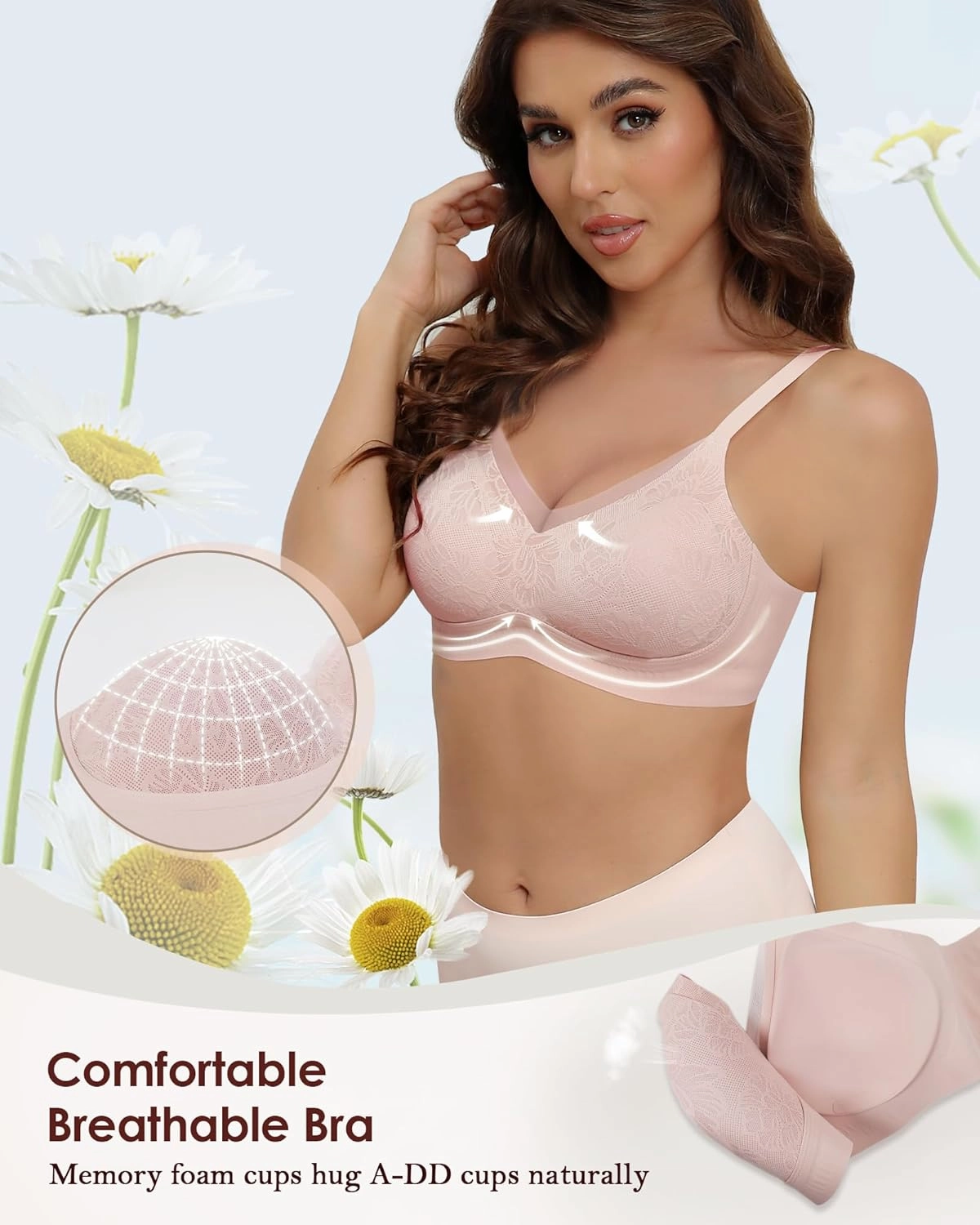 No Underwire Sheer Mesh V-Neck Bra Lace Soft Support Comfort Bra for Women Everyday T-Shirt Bralette
