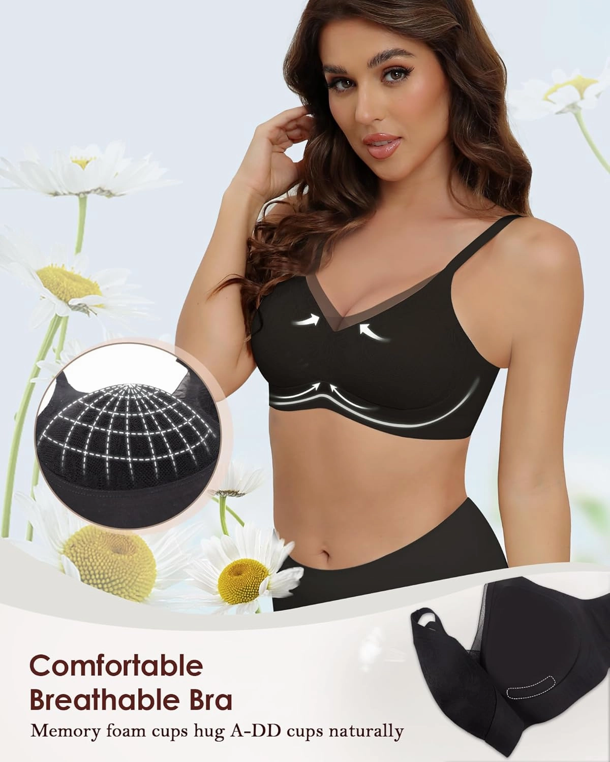 No Underwire Sheer Mesh V-Neck Bra Lace Soft Support Comfort Bra for Women Everyday T-Shirt Bralette