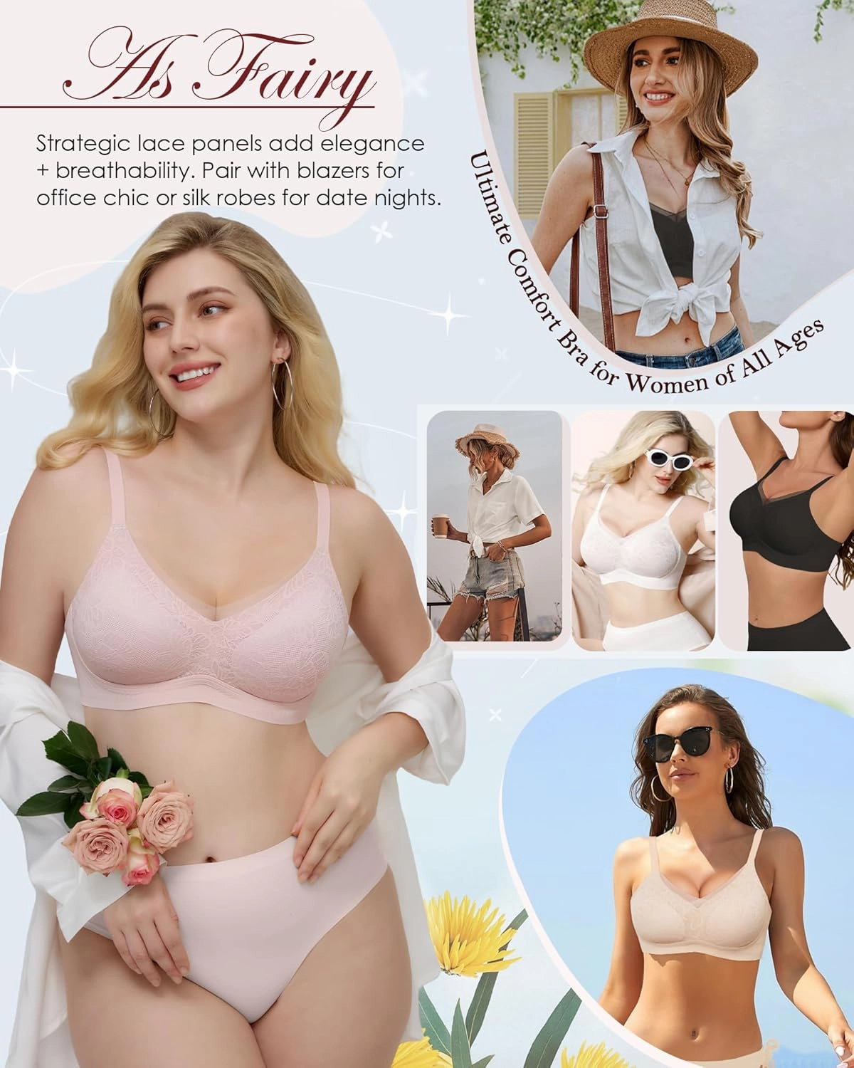No Underwire Sheer Mesh V-Neck Bra Lace Soft Support Comfort Bra for Women Everyday T-Shirt Bralette