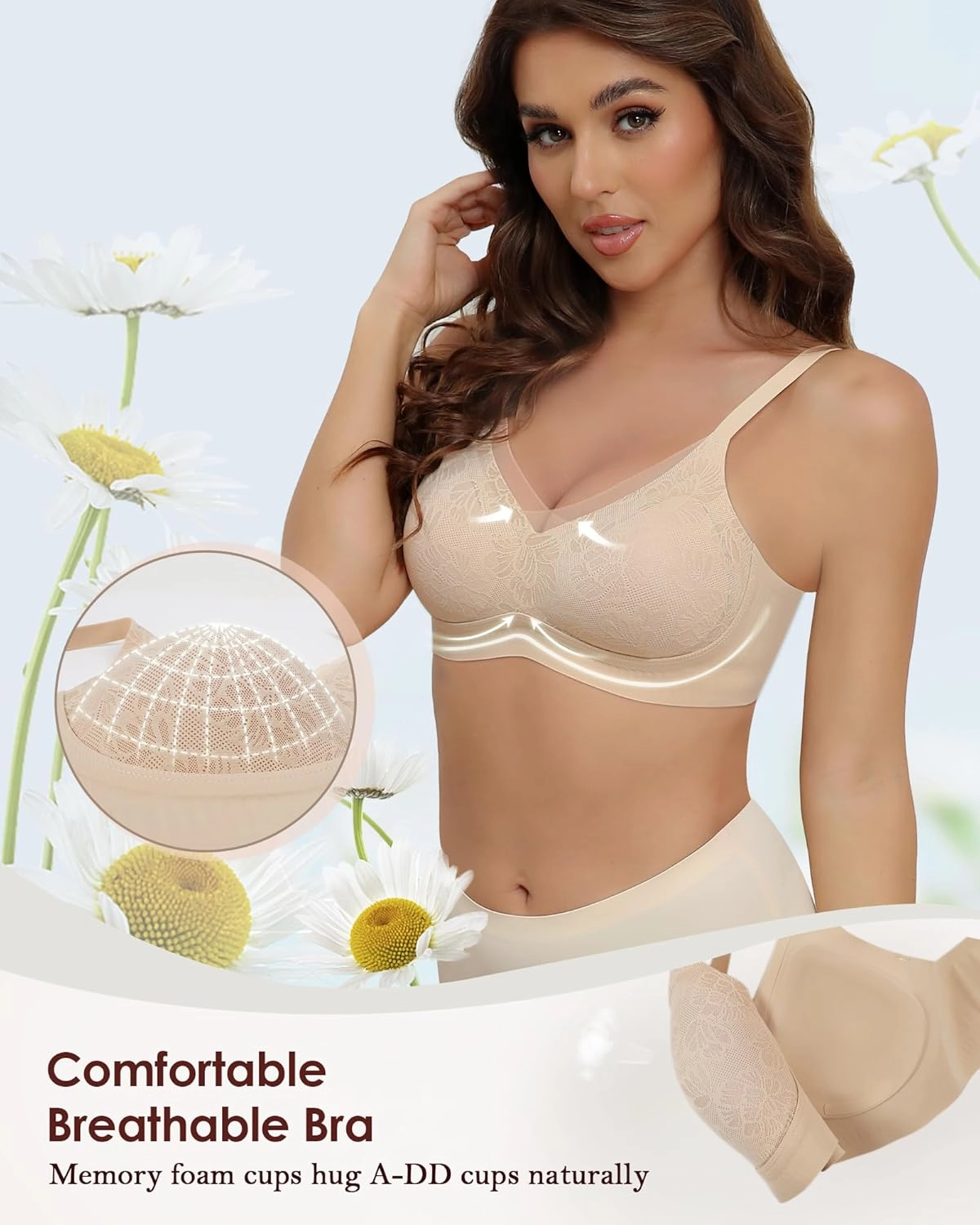 No Underwire Sheer Mesh V-Neck Bra Lace Soft Support Comfort Bra for Women Everyday T-Shirt Bralette