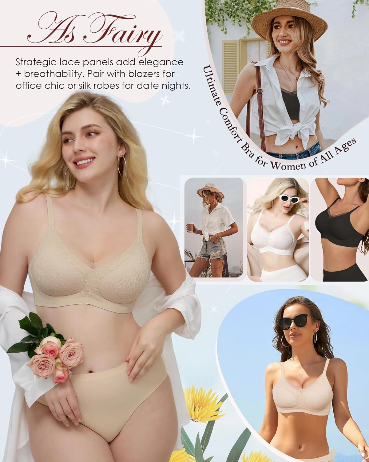 No Underwire Sheer Mesh V-Neck Bra Lace Soft Support Comfort Bra for Women Everyday T-Shirt Bralette